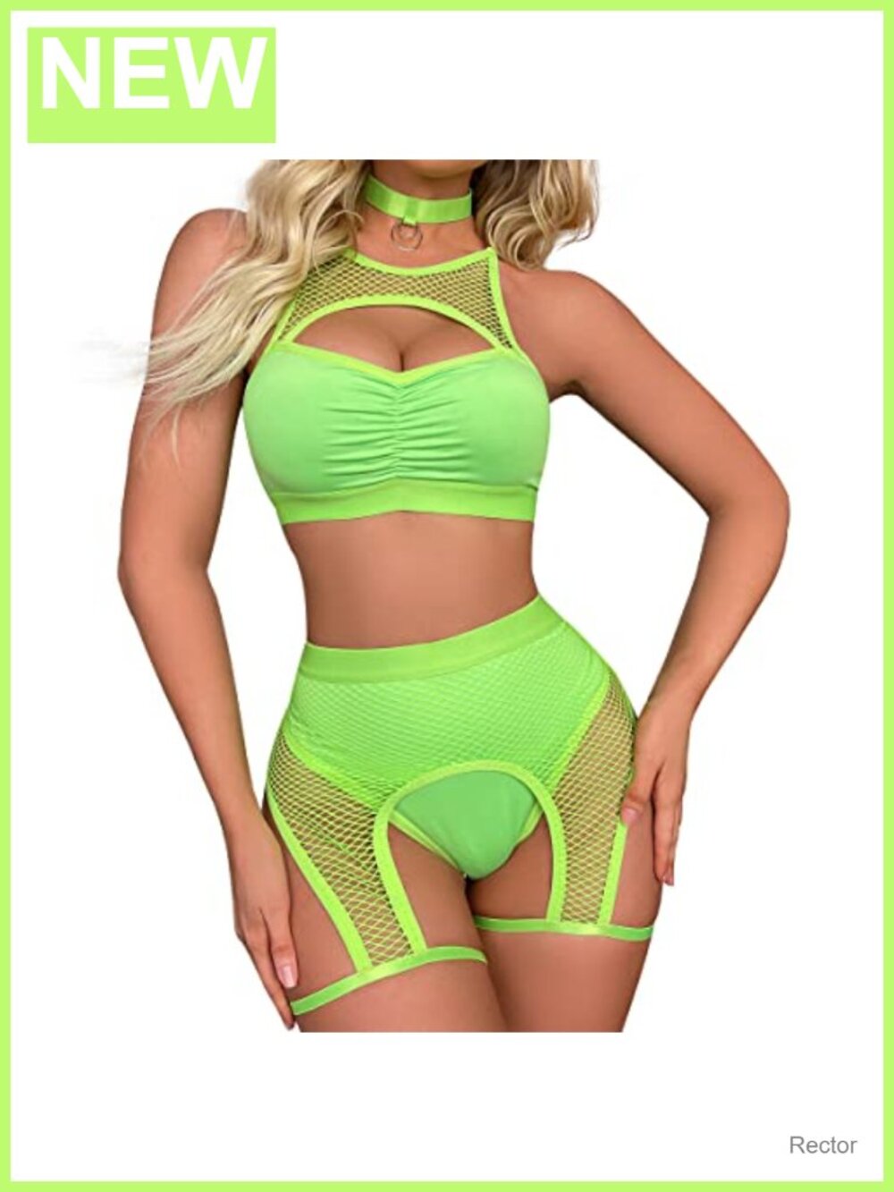 Fishnet Garter Lingerie Set 3Pc Cutout Bra Shorts Choker Rave Festival